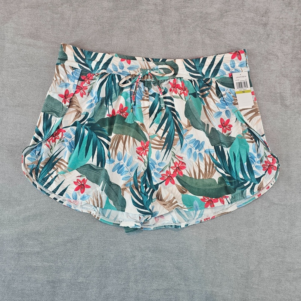 Womens Swim Shorts Cover Up Jantzen Size 14 Tropic Palms Seafoam Tides NWT